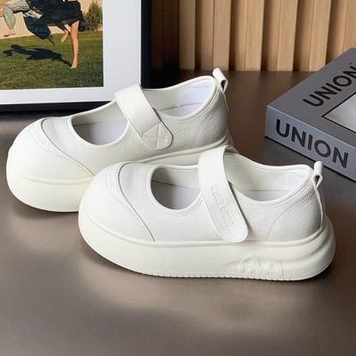 Версия из коровьей кожи~ Туфли Мэри Джейн на платформе с липучкой, женские летние новые уродливые милые туфли с большой головой, туфли-маффины, универсальные маленькие белые туфли