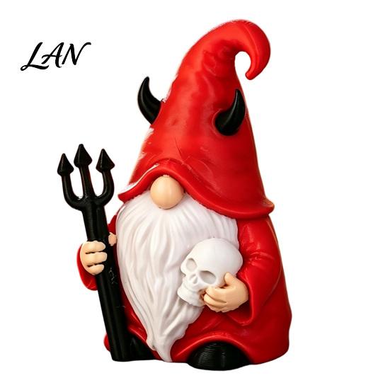 Spooky Garden Statues for Outdoor Halloween Devil Gnome Statue, 3D Printed Red Hat Figurine, Gothic Handmade Crafts Dwarf Tabletop Ornament