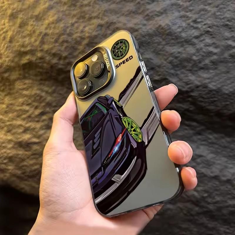 Модный ударопрочный чехол для телефона с принтом автомобиля для iPhone 16 13 14 11 12 15 plus 16 Pro Max X XR Xs цветной серебристый IMD жесткий чехол