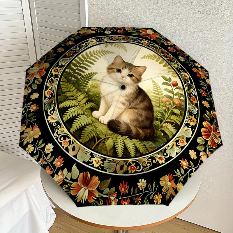 1PC cat, floral Umbrella-8-Rib Reinforced, Automatic Open, Lightweight & Durable, Cute Fashion Accessory for Outdoor-K1255
