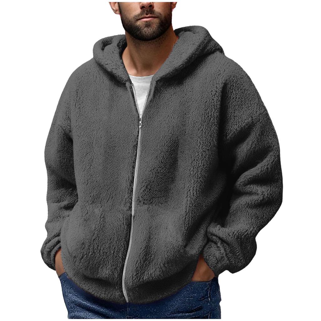 Men'S Winter Zipper Hooded Fleece Sweatshirt With Patch Pocket Casual Jacket