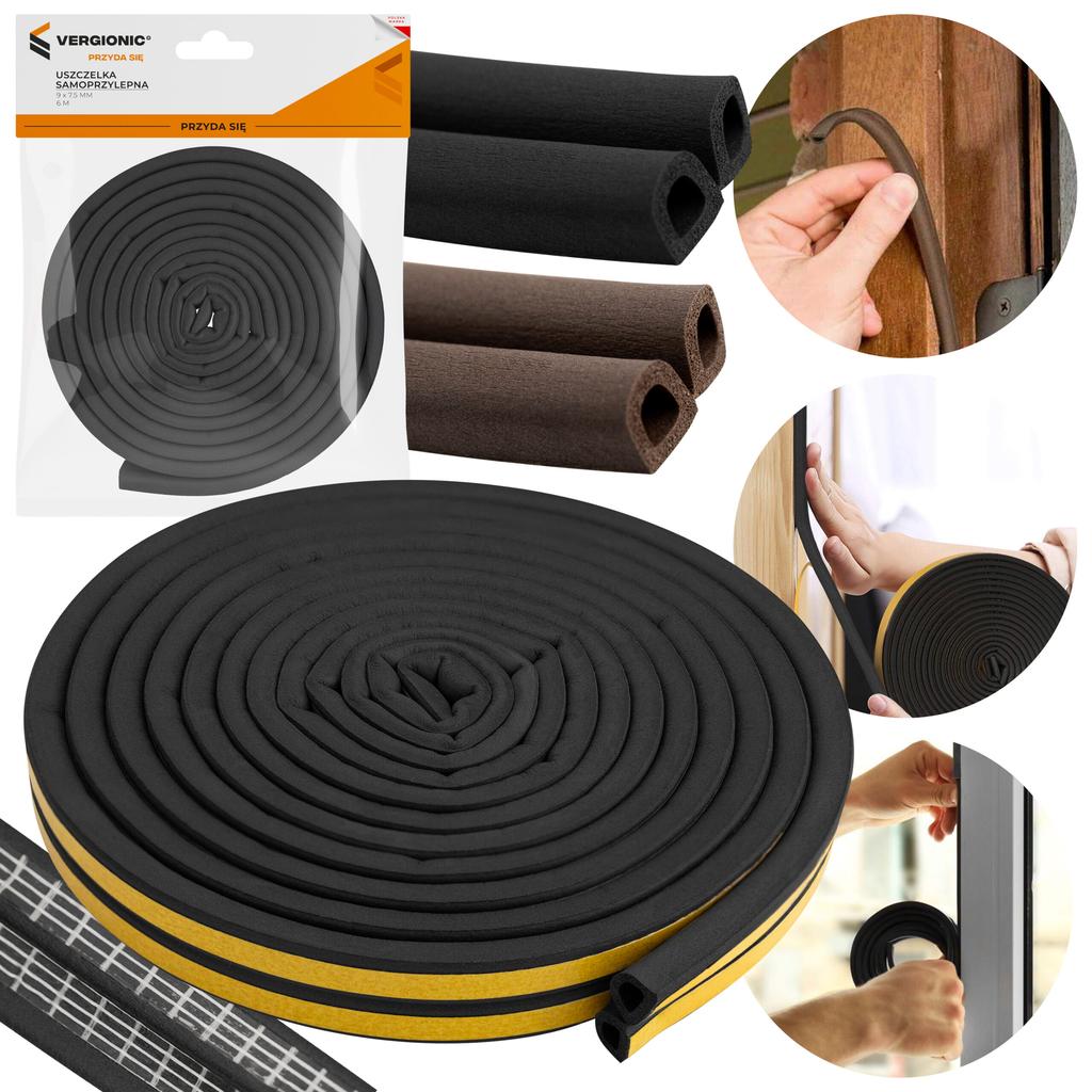 Uszczelka samoprzylepna 9 x 7,5 cm 6 m elastyczna pianka uniwersalna