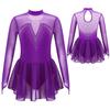 Kids Girls Sparkle Mesh Splice Figure Ice Skating Dress Gymnastic Dance Leotard Tutu Skirt Performance Dancewear