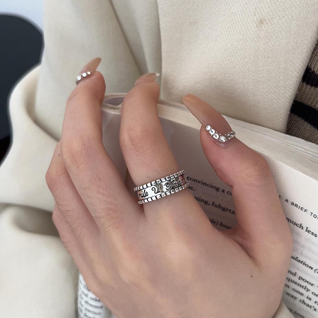 Yinruitai Ретро Кольцо из стерлингового серебра 925 пробы с регулируемым состаренным письмом для женщин - Нишевый дизайн, украшение на указательный палец