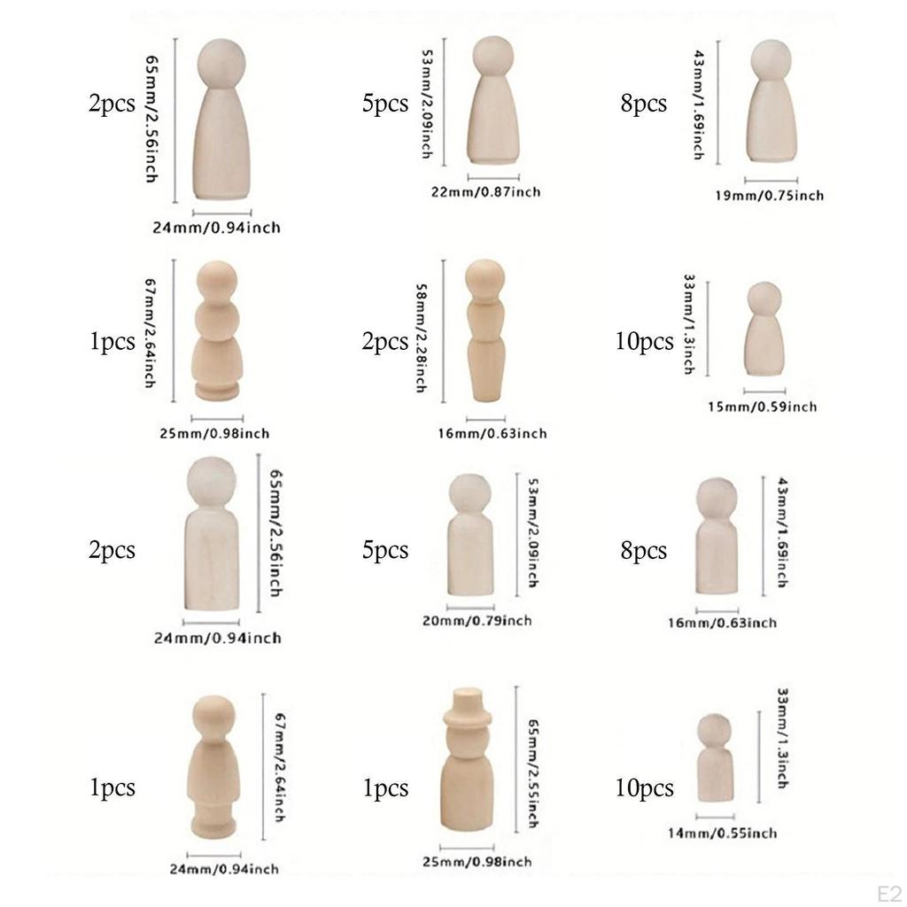 55 Pieces Wooden Blank Peg Dolls with Storage Case Unfinished People Figures DIY Craft Decor Art
