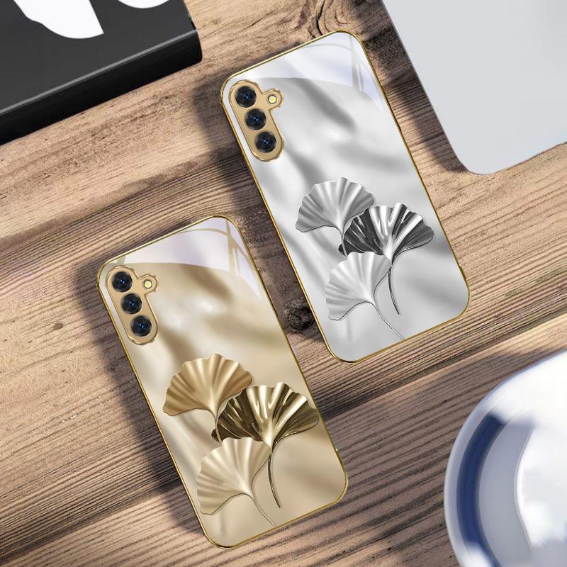 Роскошные листья гинкго для Samsung Galaxy S20 FE S21 S22 S23 Plus S24 Ultra 25Ultra S21+ S9+ S22Plus Золотой стеклянный чехол для телефона