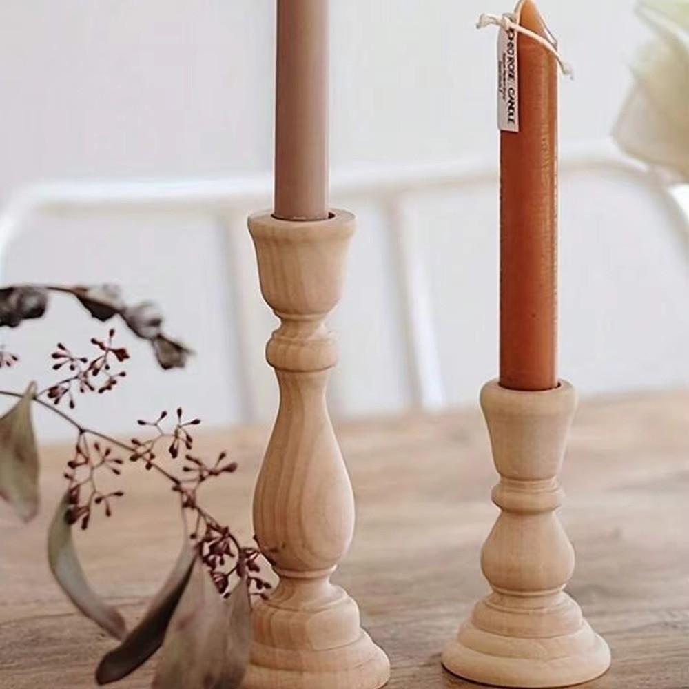 Retro Rustic Wooden Candlesticks Handmade Natural Wood Unfinished Wood Candle Holder Taper Candle Stands Home Table Decoration
