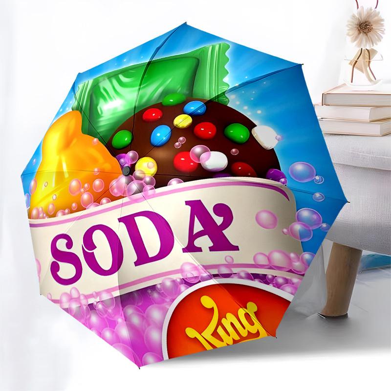 Candy Crush Soda Saga Automatic Opening and Closing, 8 rib Structure Portable Umbrella, Suitable for Men and Women in All Seasons Perfect G