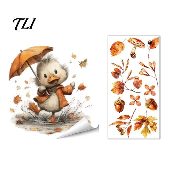 Waterproof PVC Stickers for Glass Doors Autumn Static Window Sticker with Cute Animals & Maple Leaves, Removable Harvest Clings Festival Clings,