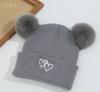 Baby wool hat cute double love embroidery hairball knitted hat baby comfortable skin-friendly warm ear hat