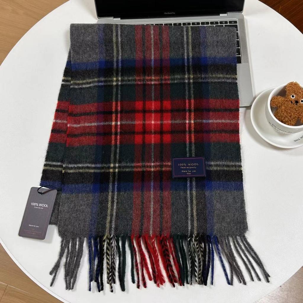 Men Scarf 100% Wool Plaid Warm Soft Muffler Female Winter Autumn Couple Cashmere Windproof Stripe Tassel Shawl Male Thick Scarf