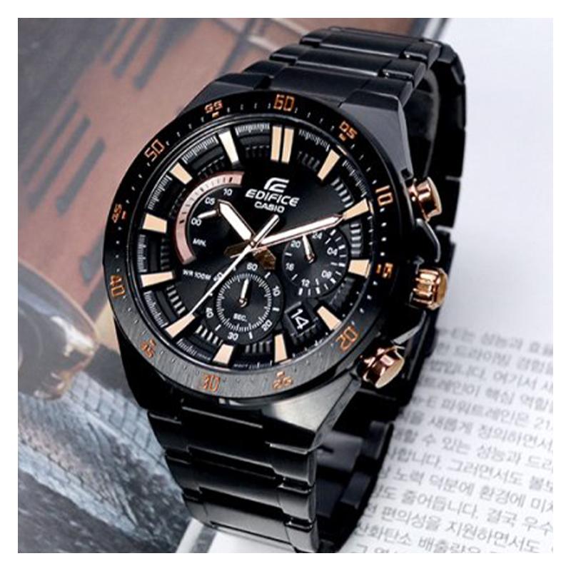 Casio Серия CASIO EDIFICE, универсальный черно-золотой цвет, кварцевый механизм, ремешок из нержавеющей стали, японские и корейские часы, мужские часы, EFR-563DC-1A