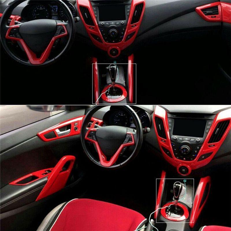 2PCS Gear Shift Knob Cover Trim Shift Lever Decorative Cover Replacement Parts Accessories For Hyundai Veloster 2011-2017 Red
