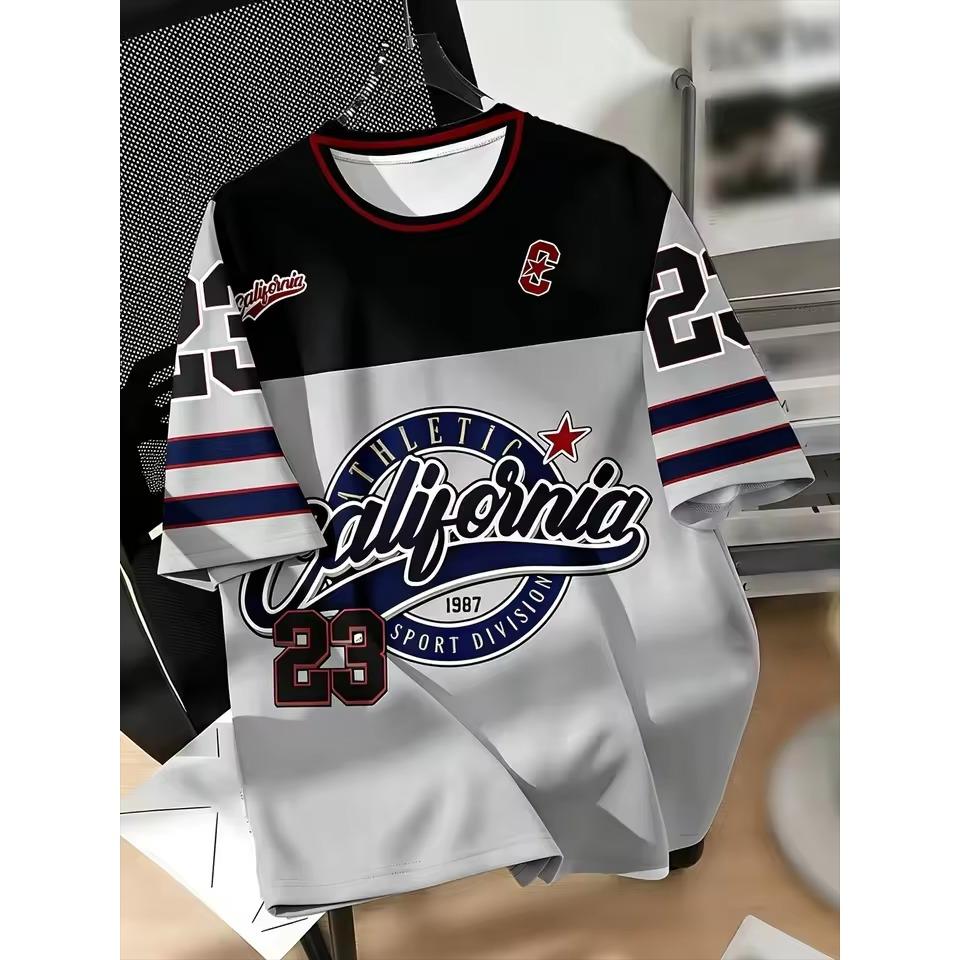 Мужская футболка California 23 1987 Винтажная с графикой 3D Блок цветом Короткий рукав Круглый вырез Хип-Хоп Уличный стиль Ретро Повседневная Летняя футболка К