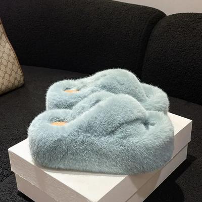 Модные женские тапочки из искусственного меха, роскошные пушистые плюшевые тапочки, мягкие, пушистые, для девочек, на платформе, для дома, на плоской подошве, повседневные зимние тапочки 2024 года