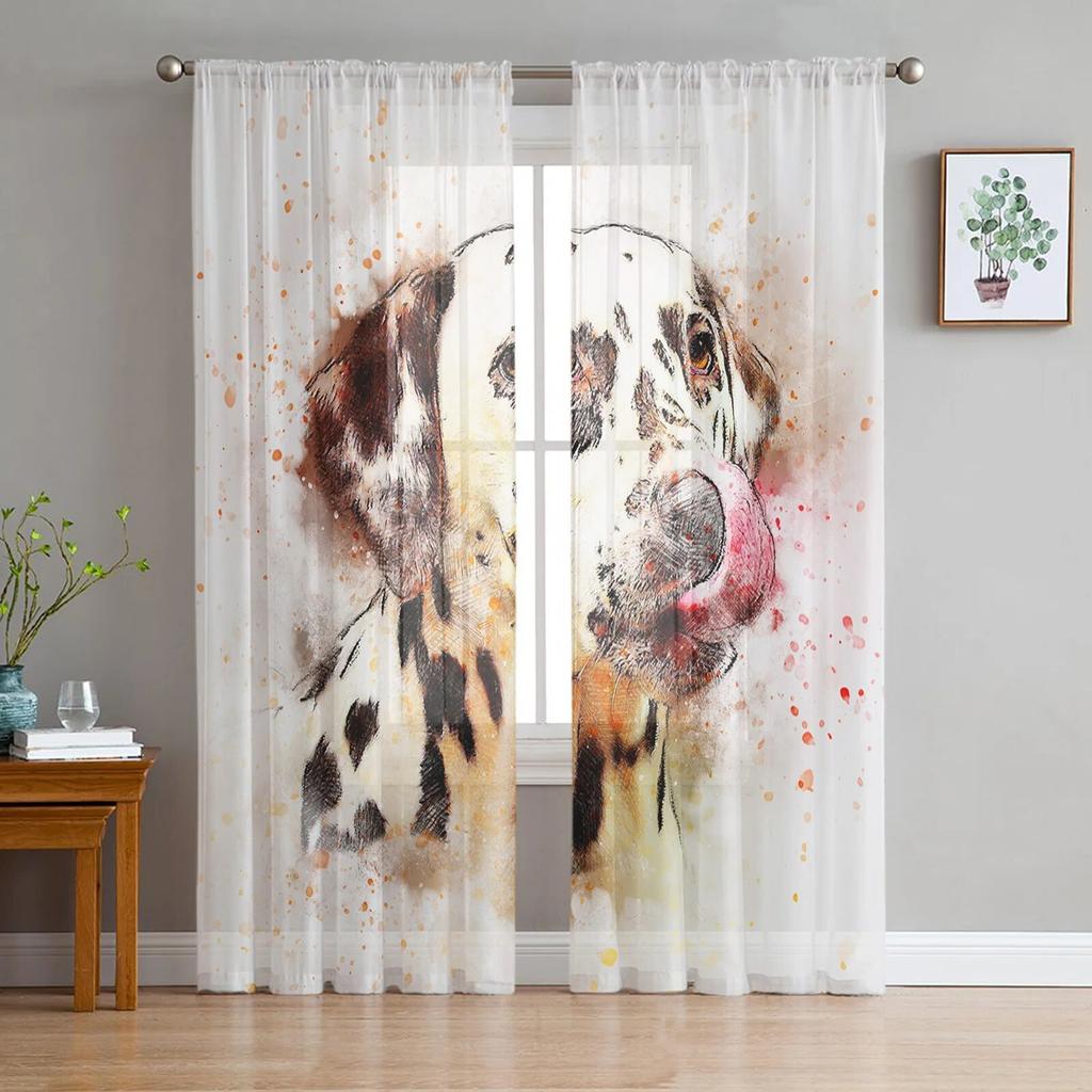 Тюлевые шторы с изображением щенка бультерьера для гостиной, спальни, современная вуаль, кухонные шифоновые прозрачные шторы
