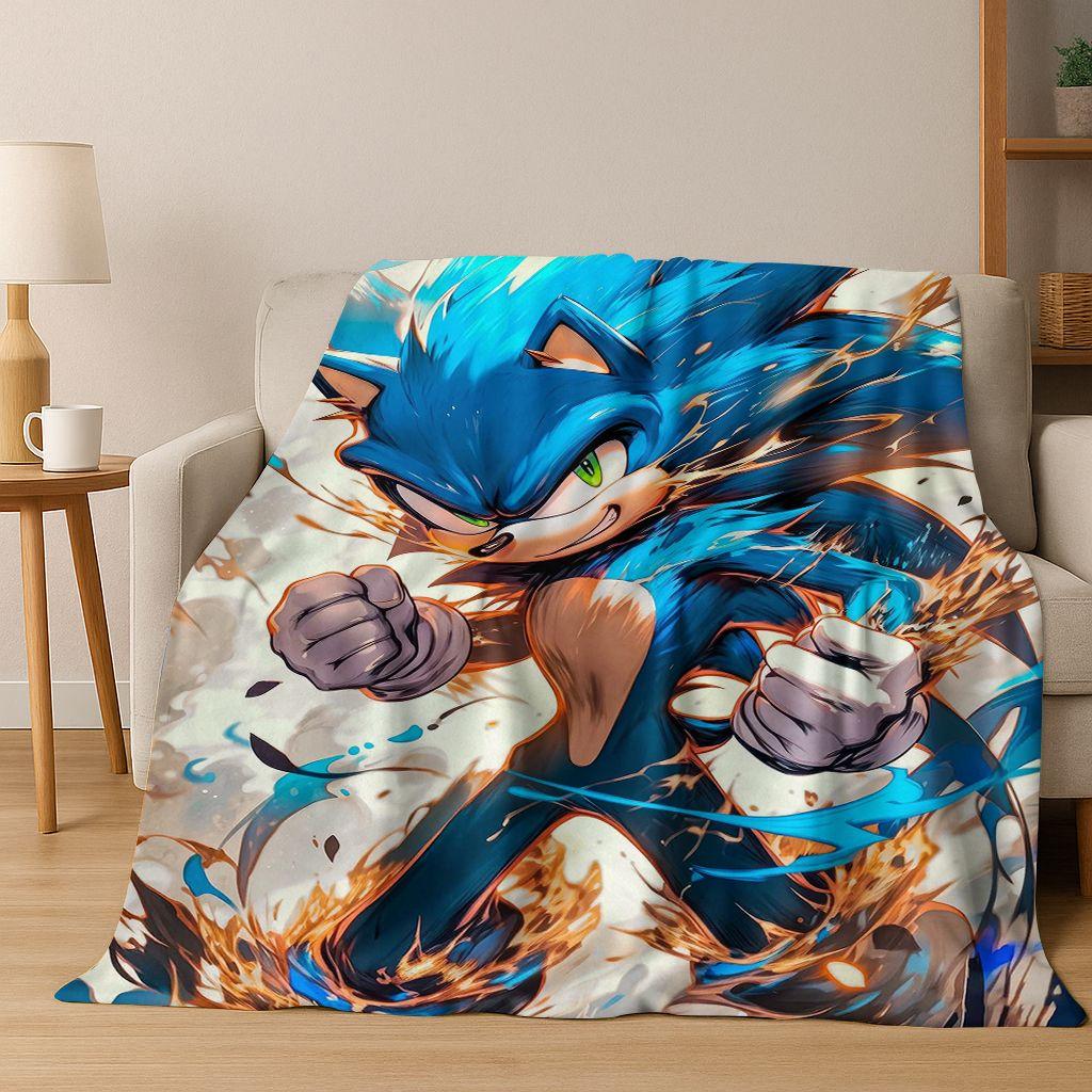 Classic S-Sonic Cartoon Game Flannel Blanket Soft Warm Throw Blanket for Bed Bedroom Living Room Travel Picnic Office Gift Kids