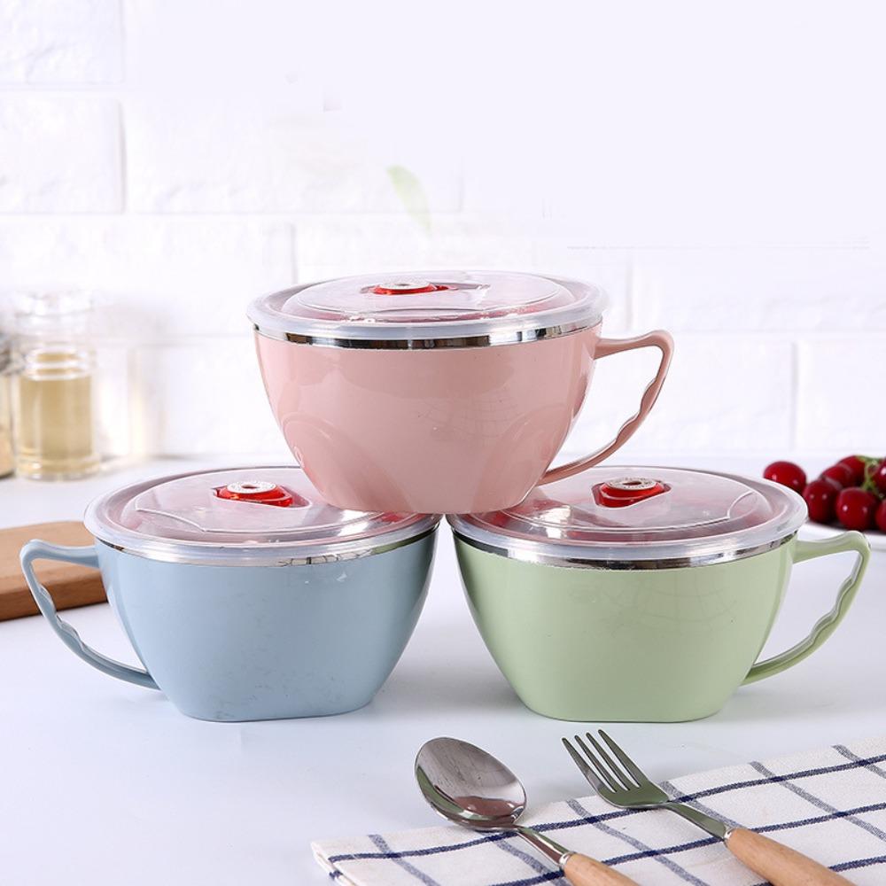 Двухслойная изоляция Чаша для лапши быстрого приготовления с ручкой крышки Чаша для риса Миски для супа Рисовый суп с лапшой