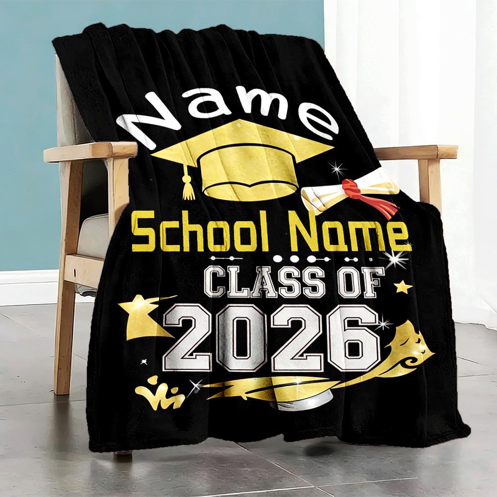 Graduation Gift Name School Class Of 2026 Home Customize Your Name Blanket Comfortable Soft Lightweight Allseason Multipurpose Blanket For Picnics