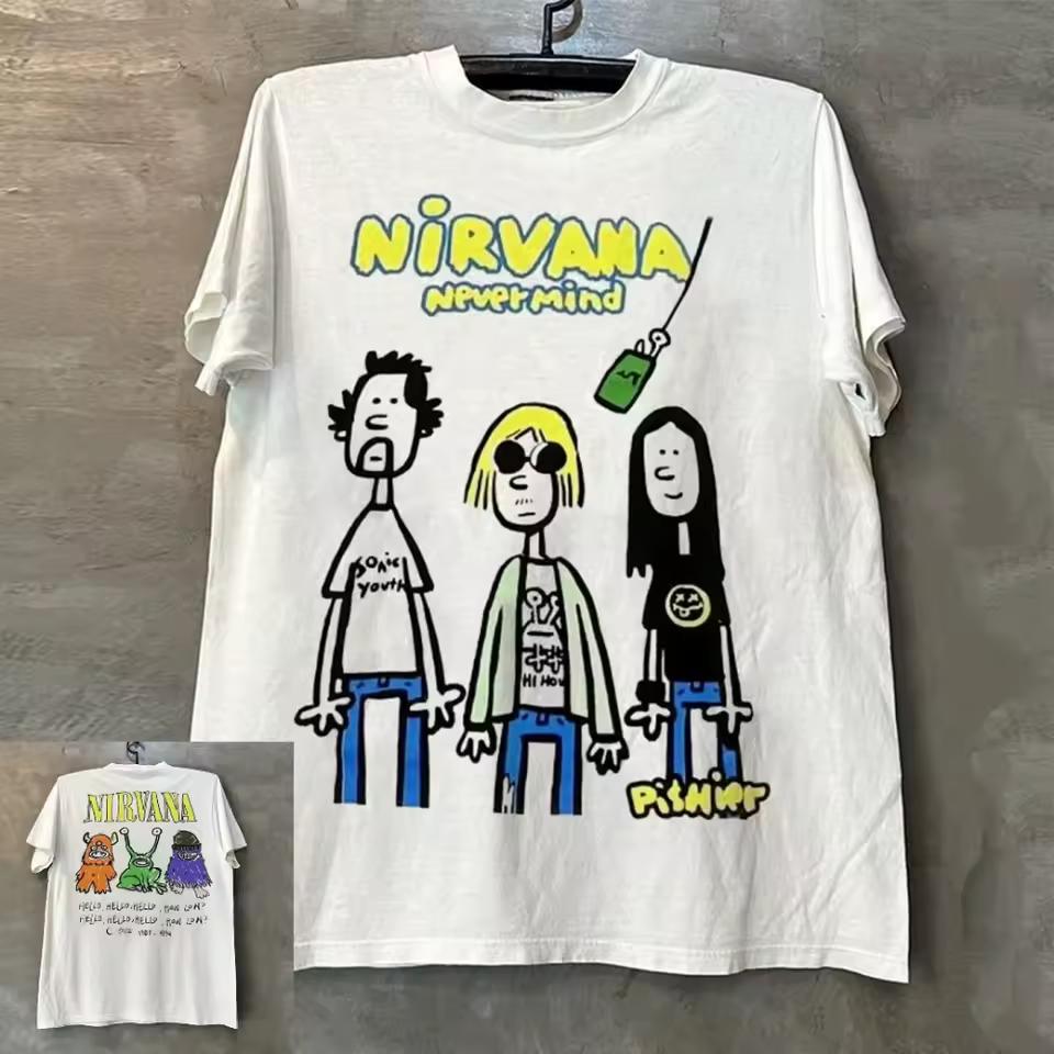 Футболка с принтом рок-группы Nirvana, стиль Y2K, хип-хоп, с круглым вырезом, короткий рукав, повседневная, уличная одежда