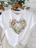 Women's Floral Heart Print T-Shirt Casual Breathable Round Neck Short Sleeve Top for Spring/Summer - Vibrant Botanical Design