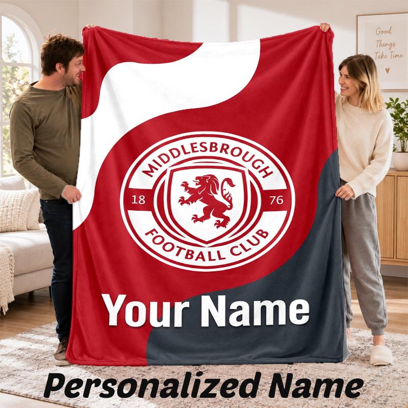 Middlesbrough FC Personalized Flannel Blanket Custom Name Text Soft Throw Blanket Home Decor
