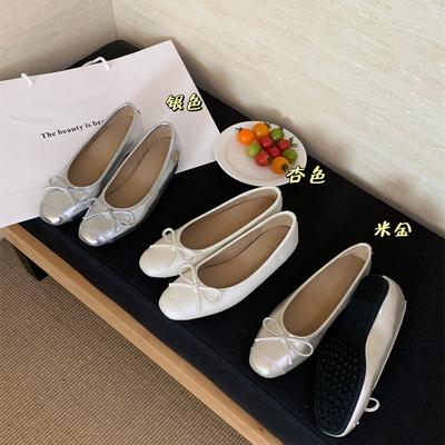 Ретро туфли-балетки с бантом для женщин, одна педаль не устает, туфли для работы с мелким вырезом