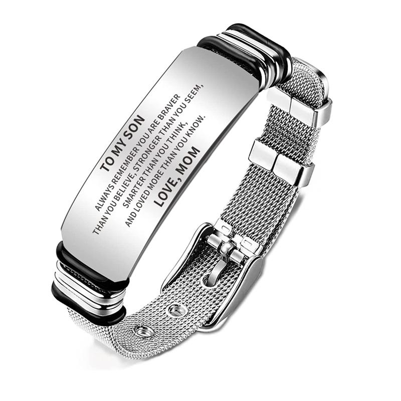 Браслет для сына, подарки от мамы, папы, персонализированный мужской браслет из нержавеющей стали с гравировкой