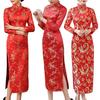 Женское классическое китайское платье в китайском стиле с винтажным цветочным принтом и воротником-стойкой с длинным рукавом и разрезом по щиколотку, платье макси Qipao Cheongsam