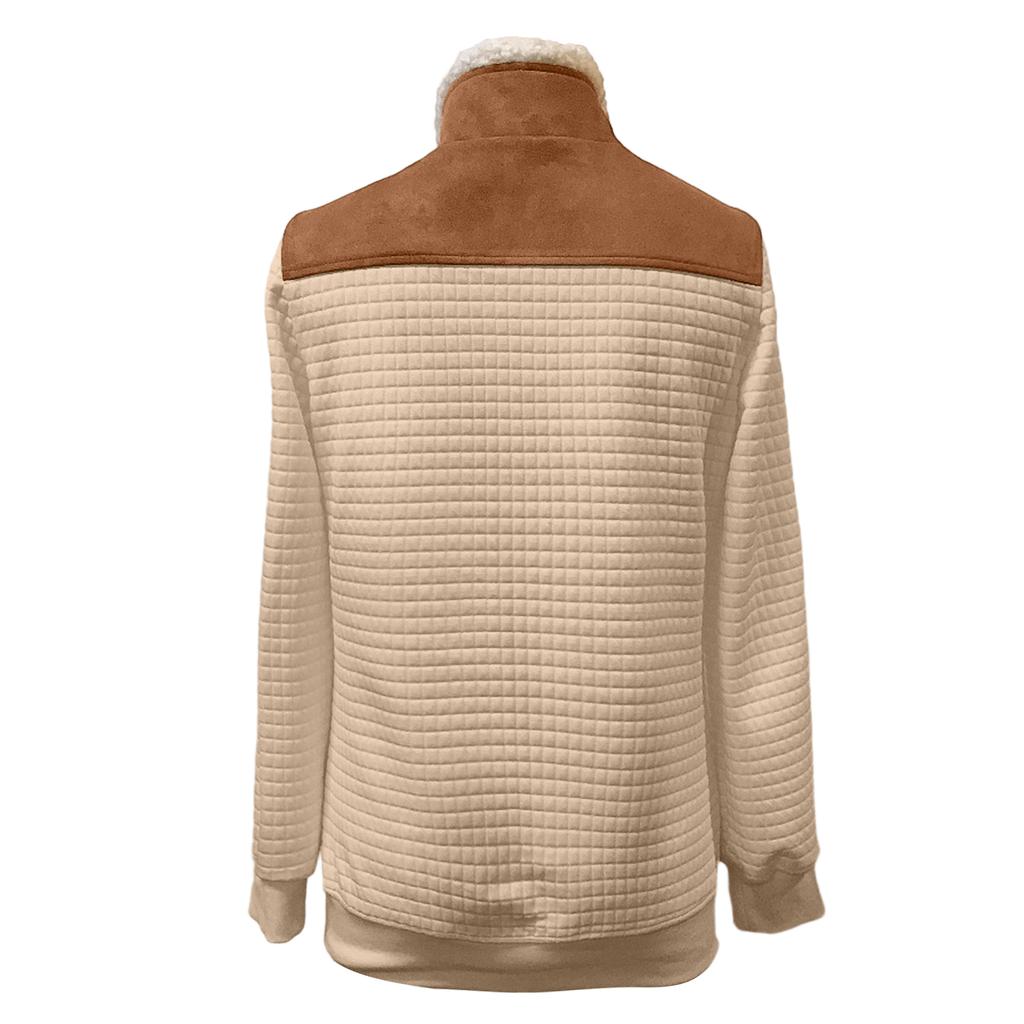 Женская ретро-худи в западном стиле с контрастной стойкой и повседневным кроем