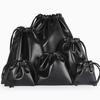 Black Waterproof Soft PU Leather Multi-Purpose Drawstring Bag for Phone, Earphones, Jewelry, Cables, and Power Banks.