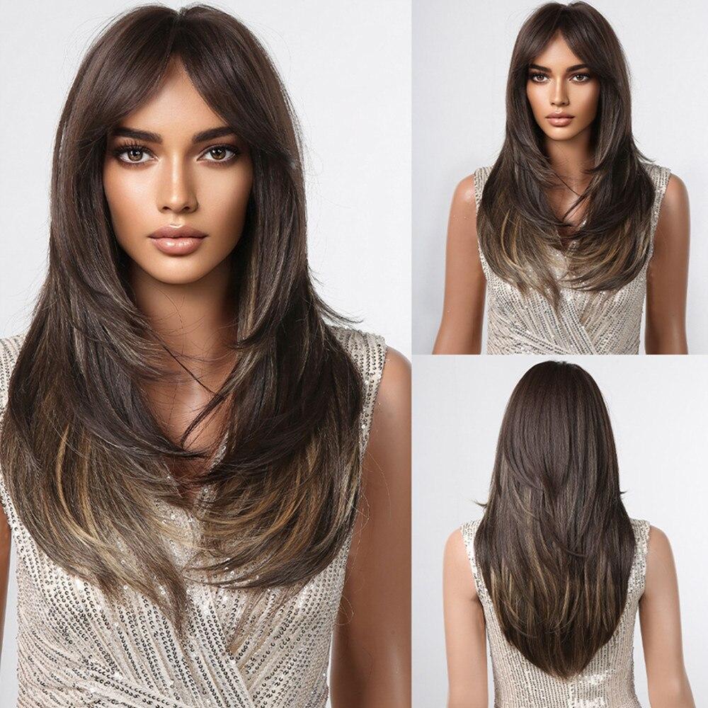 ALAN EATON Черно-розовые синтетические парики с эффектом омбре для чернокожих женщин, длинный многослойный прямой парик, разноцветные волосы для косплея, высокая температура