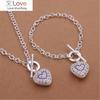 Изящный тренд 925 пробы стерлингового серебра романтическое сердце кристалл кулон ожерелье браслеты ювелирные наборы для женщин благородная мода подарок на вечеринку