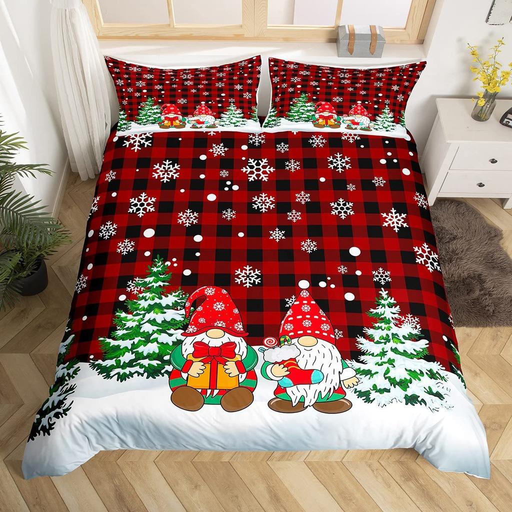 Geometric Grid Christmas Tree Three-Piece Digital Printed Bedding Set Bed Cover