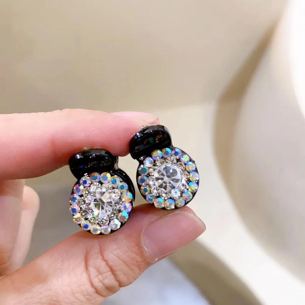 2pcs Circular Rhinestone Small Hair Claw Women Girls Sweet Cute Hair Claw Clip Small Hairpin Crab Clips Hair Styling Accessories