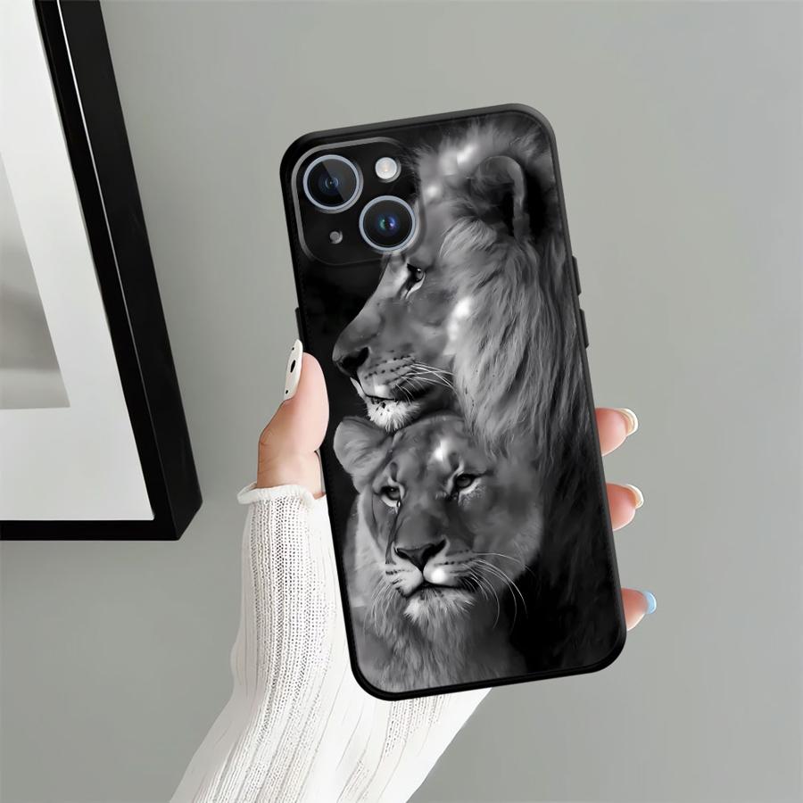 Черный Мягкий Чехол для Телефона для iPhone XR 7 8 17Air 15 16 14 Plus XS Max 13 12 11 17 Pro Max Животный Узор Лев