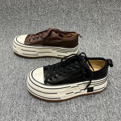 Европейская станция 2025 осень новые женские туфли платформа туфли на маффинах повседневные спортивные шнуровка увеличивающие рост туфли на доске европейские одинарные туфли