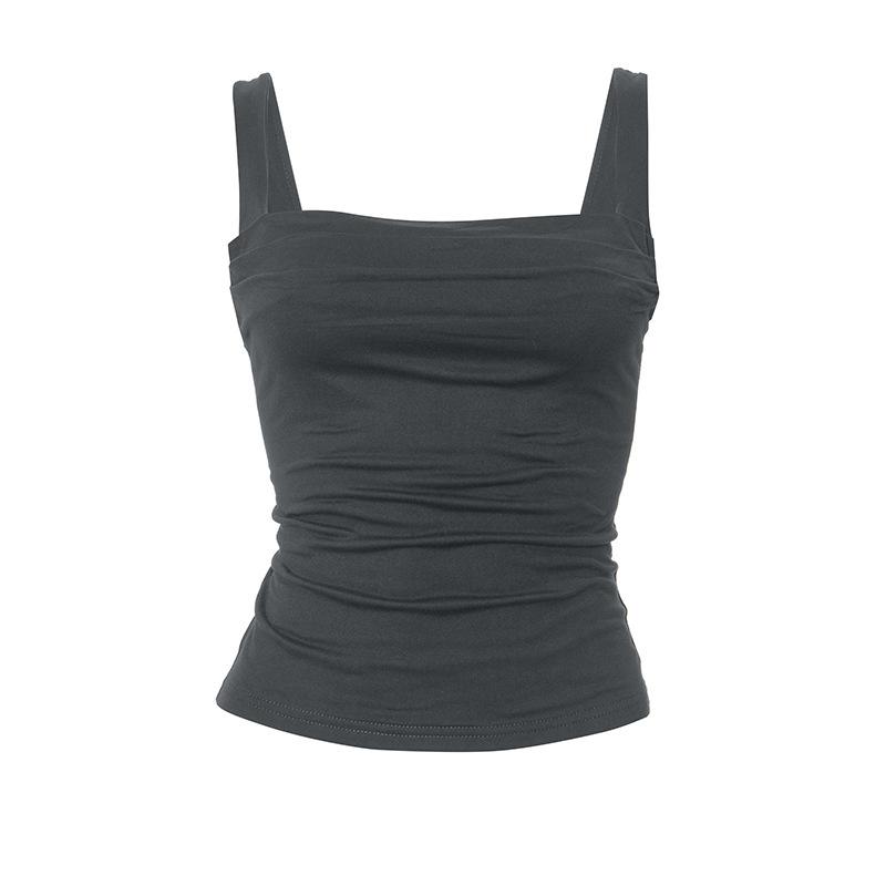 GMXIA Женская весенняя облегающая однотонная майка-топ с плиссировкой и халтером