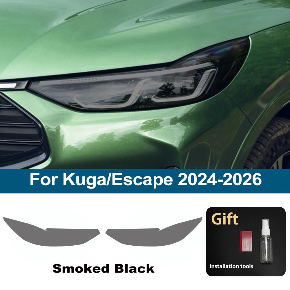 Виниловая пленка с высоким глянцем для Ford Kuga/Escape 2020-2026, защитная пленка для фар автомобиля, дымчато-черная, с защитой от царапин, предварительно вырезанная