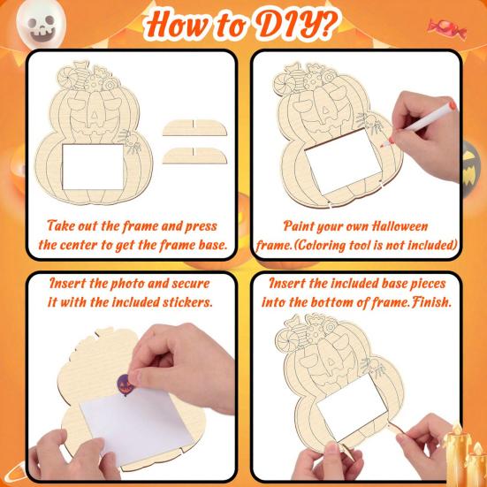 Customizable Wooden Picture Frame Pumpkin DIY Photo Frame, Halloween for Kids Crafts, Arts And Crafts Children Unfinished Hollow Decor Party Tabletop