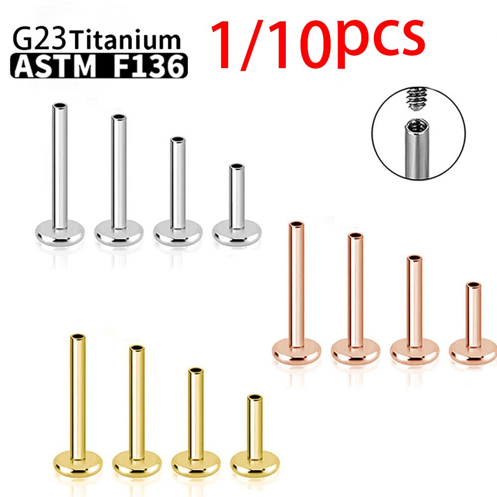 1/10PCS Titanium Labret Stud Internally Threaded Push Pin Tragus Helix Conch Septum Flat Back Plug-in  Ear Piercing Jewelry