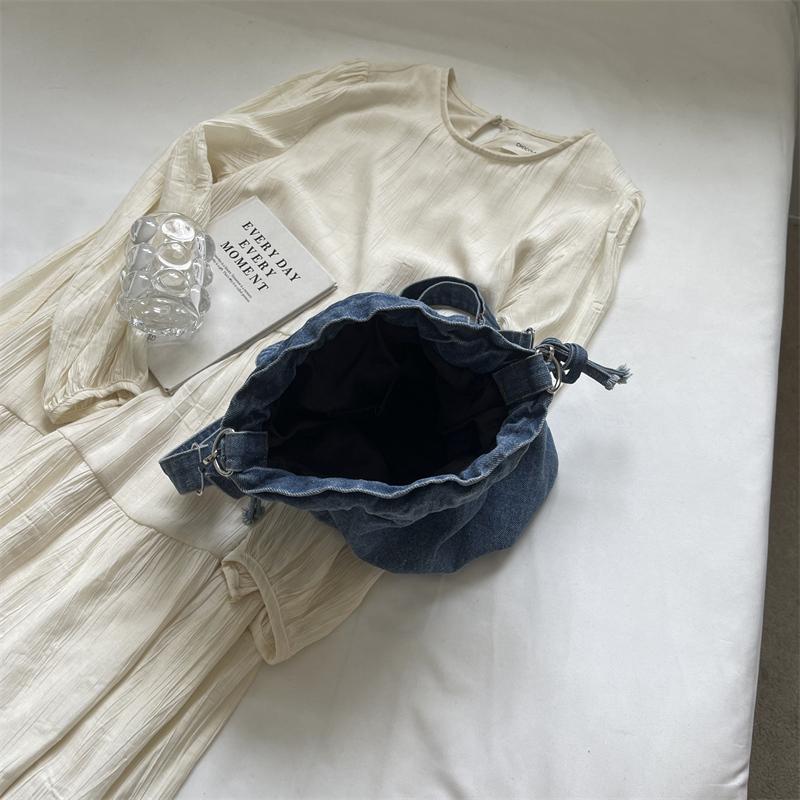 Плиссированная сумка-ведро Женская джинсовая сумка Маленькая сумка через плечо Сумка через плечо