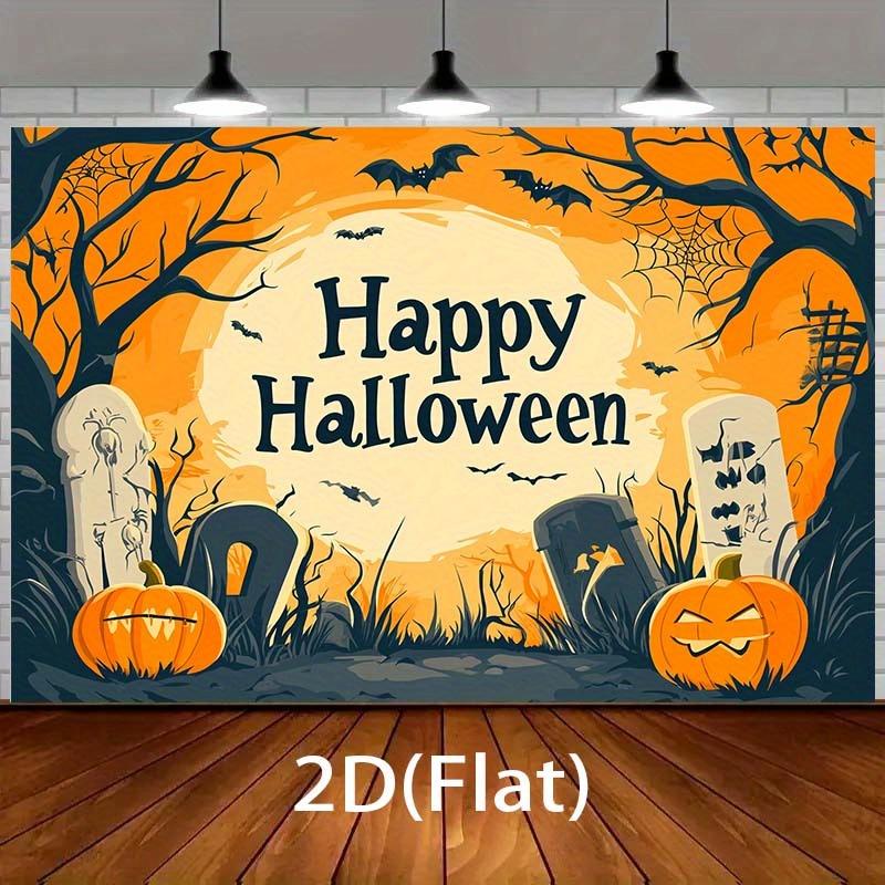 2D graphic design, 1 piece of Halloween-themed background fabric, featuring pumpkins and bats