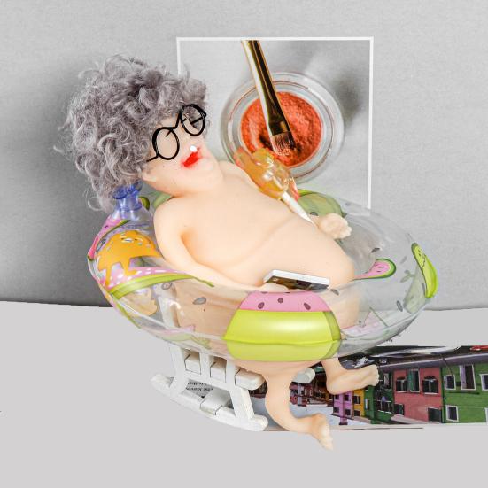 Stress Relief Doll Ornament Creative Squeeze Toy Bald Head Pinched Musical Ornament Home Desk Decor