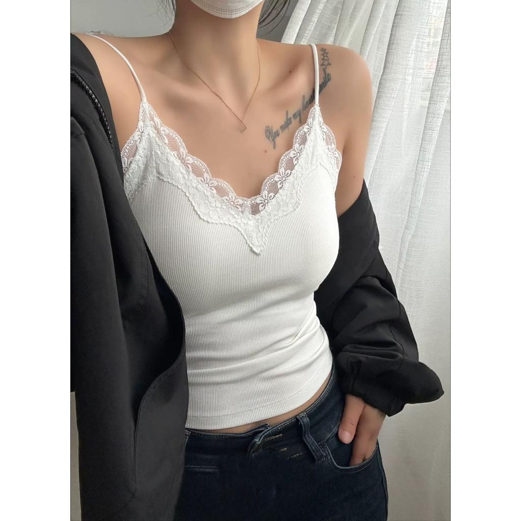 Новая хлопковая кружевная майка с кружевной спинкой, французская нить, фиксированные чашки, присборенные женские топы с V-образным вырезом