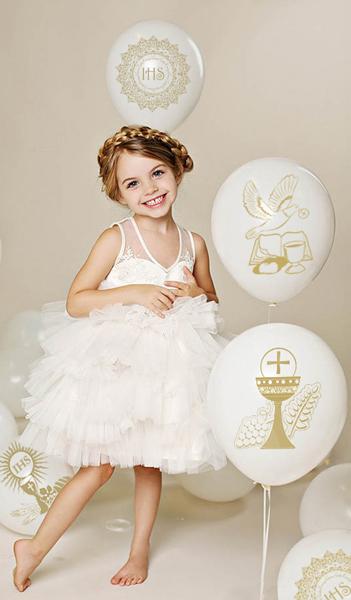 Balony Z Nadrukiem "Komunia Biały Miks" -25 Szt.