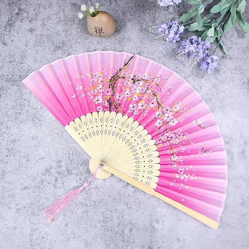 Бамбуковый антикварный складной веер в китайском стиле, летний женский танцевальный веер, портативный элегантный цветочный ручной веер, изысканные подарки