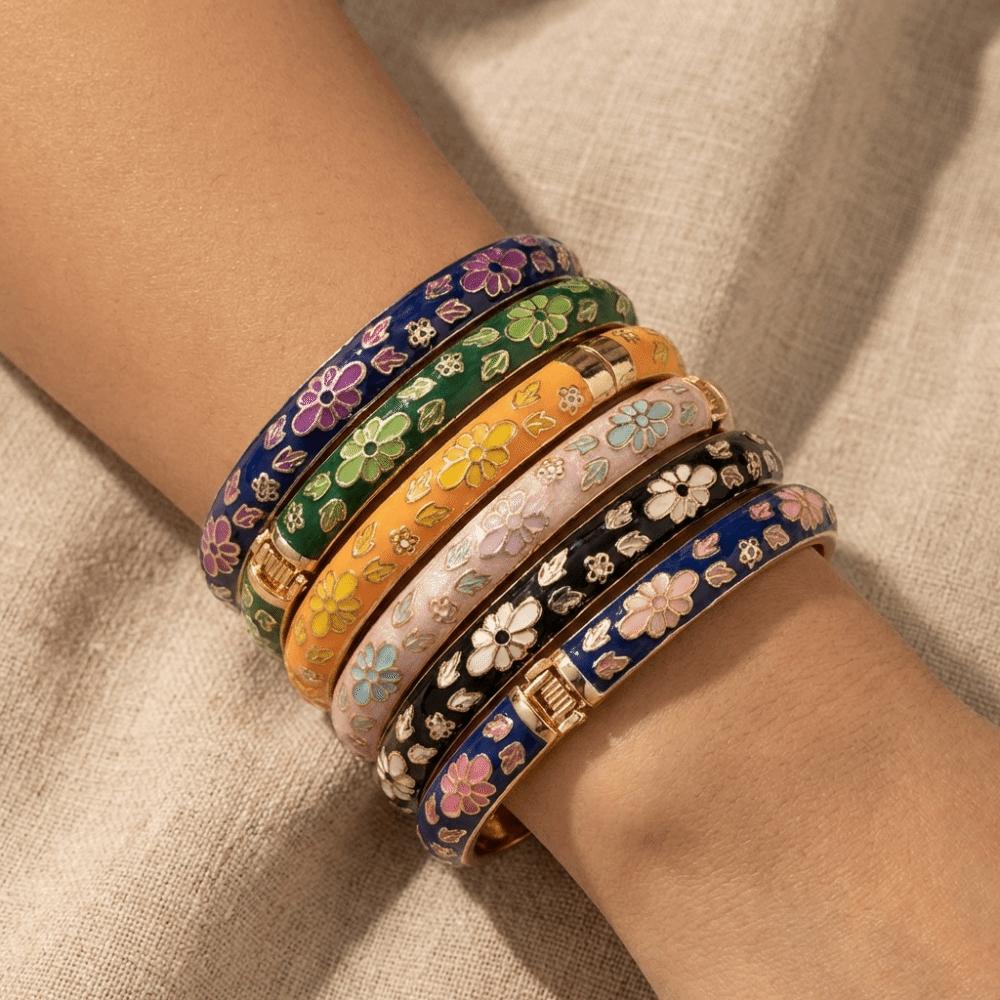 Colorful Vintage Cloisonne Bangle Traditional Women's Hand Bracelet Flower Bangle  Jewelry Gifts