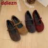 Fashion Shallow Fashion Buckle Strap Ladies Mary Janes Flats Shoes Female Round Toe Footwear Flock Women Ballet Flats Dance Shoes