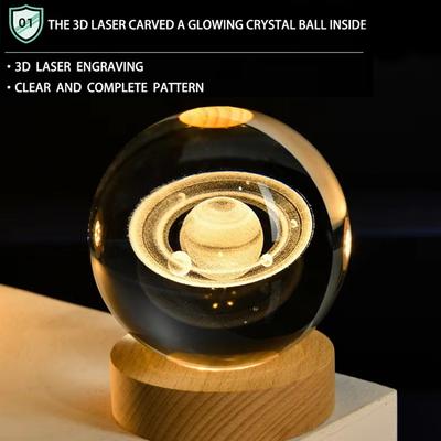 3D Хрустальный шар Сатурна Лазерная гравировка Стеклянный шар Глобус Галактика Астрономия с деревянной подставкой Шар планет на день рождения Рождество